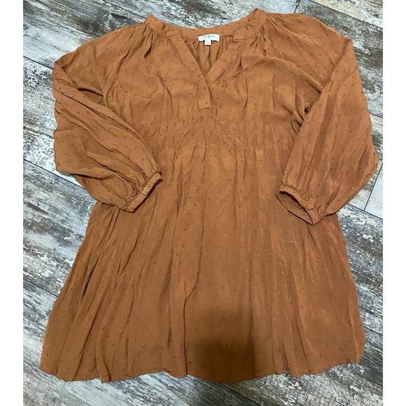 Umgee Rusty Brown Swiss Dot dress Cinched Waist V-Neck Size Small - Picture 6 of 12
